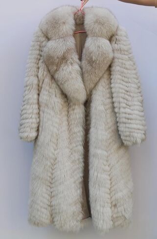 نساء Fox Fox Fure Coat الطويل الطويل الشتاء سترة من ذوي الياقات البيضاء الضخمة in Saudi Arabia