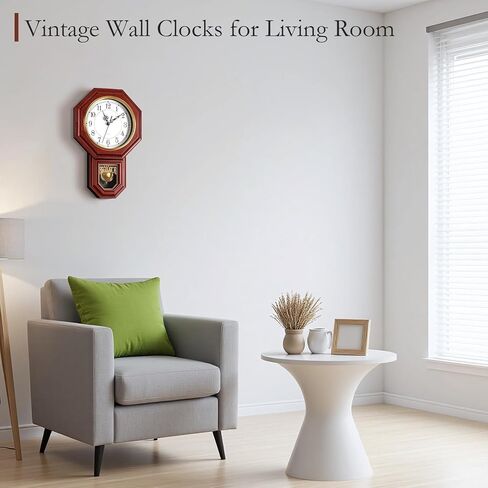 Pendulum Wall Clock Battery Operated, Imitation Wood Plastic Regulator Clock with Pendulum,Vintage Decorative Wall Clocks for Living Room,Farmhouse,Office,Bedroom,Kitchen,Wall Decor in Kuwait