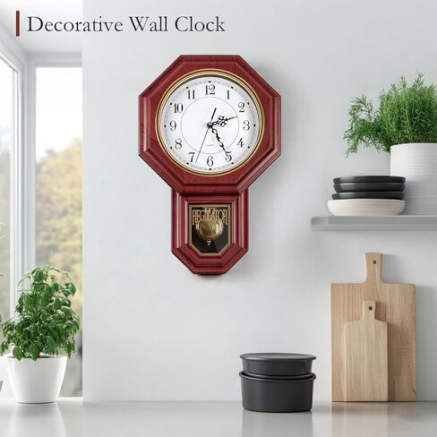 Pendulum Wall Clock Battery Operated, Imitation Wood Plastic Regulator Clock with Pendulum,Vintage Decorative Wall Clocks for Living Room,Farmhouse,Office,Bedroom,Kitchen,Wall Decor in Kuwait