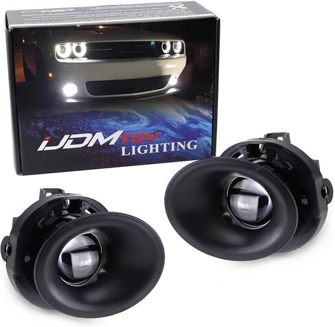 Ijdmtoy Projector Lens Foglamp Kit W/Xenon White LED Light Lights ، أغطية الإطار ومفتاح تسخير الأسلاك متوافق مع 2015-2022 Dodge Challenger in Saudi Arabia