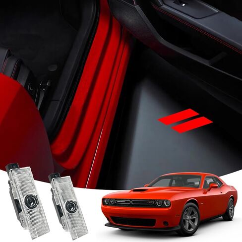 2PCS DOOR LIGHT LOGO متوافق مع Dodge Challenger Hornet ، LED GHOST Shadow Welcome Puddle Provision Light Lamps Accessories (Red Logo) in Kuwait
