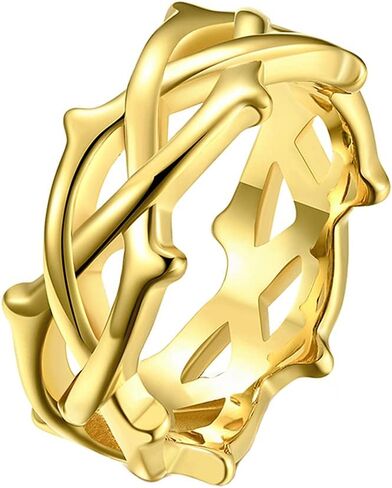 Men's Women's 9MM Stainless Steel Crown of Thorns Ring Tree Vine Branch Wedding Band in Saudi Arabia
