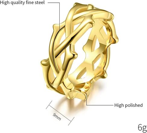 Men's Women's 9MM Stainless Steel Crown of Thorns Ring Tree Vine Branch Wedding Band in Saudi Arabia