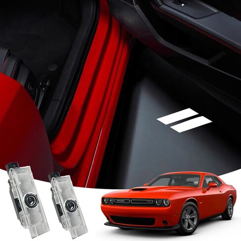 2PCS DOOR LIGHT LOGO متوافق مع Dodge Challenger Hornet ، LED GHOST Shadow Welcome Puddle Provision Light Lamps Accessories (Red Logo) in Kuwait