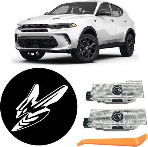 2PCS DOOR LIGHT LOGO متوافق مع Dodge Challenger Hornet ، LED GHOST Shadow Welcome Puddle Provision Light Lamps Accessories (Red Logo) in Kuwait