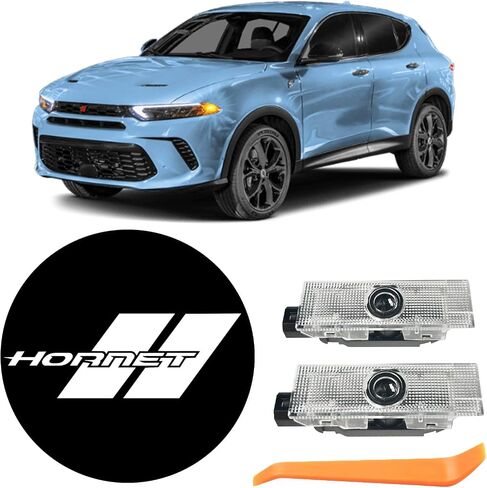 2PCS DOOR LIGHT LOGO متوافق مع Dodge Challenger Hornet ، LED GHOST Shadow Welcome Puddle Provision Light Lamps Accessories (Red Logo) in Kuwait
