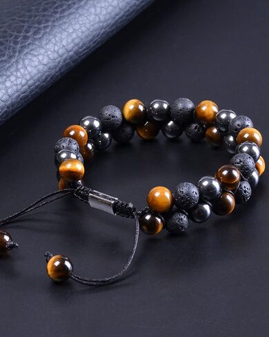 سوار كريستال رجالي 7 شقرا - أحجار حقيقية عين النمر سبج جمشت الملكيت أمازونيتي تخزين الأساور in Kuwait