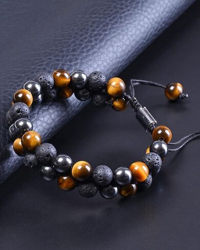 سوار كريستال رجالي 7 شقرا - أحجار حقيقية عين النمر سبج جمشت الملكيت أمازونيتي تخزين الأساور in Kuwait