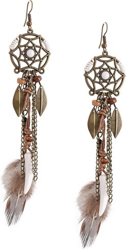 MINACHI Bohemian Bronze Water Drop Earrings, Stone Metal Leaf Pendant Long Tassel, Boho Chic Jewelry For Women in Kuwait