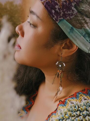 MINACHI Bohemian Bronze Water Drop Earrings, Stone Metal Leaf Pendant Long Tassel, Boho Chic Jewelry For Women in Kuwait