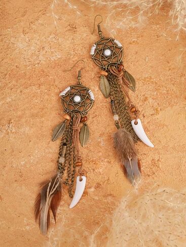 MINACHI Bohemian Bronze Water Drop Earrings, Stone Metal Leaf Pendant Long Tassel, Boho Chic Jewelry For Women in Kuwait