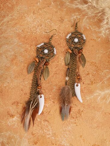 MINACHI Bohemian Bronze Water Drop Earrings, Stone Metal Leaf Pendant Long Tassel, Boho Chic Jewelry For Women in Kuwait