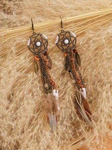 MINACHI Bohemian Bronze Water Drop Earrings, Stone Metal Leaf Pendant Long Tassel, Boho Chic Jewelry For Women in Kuwait