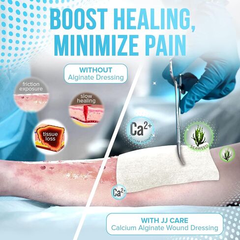 JJ Care Alginate alginate ontrant 4x4 (حزمة من 10) ، خلع الملابس الجينات الكالسيوم المعقمة ، اللاتكس المعبأة بشكل فردي بدرجة كبيرة من الجرح الطبية. in Saudi Arabia