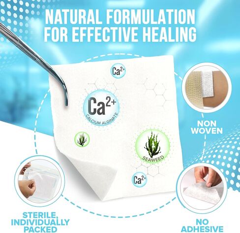 JJ Care Alginate alginate ontrant 4x4 (حزمة من 10) ، خلع الملابس الجينات الكالسيوم المعقمة ، اللاتكس المعبأة بشكل فردي بدرجة كبيرة من الجرح الطبية. in Saudi Arabia
