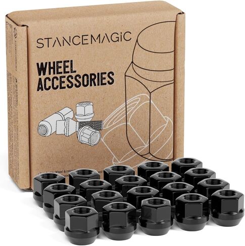 20pcs Open End Lug Nuts, 1/2x20 Threads, 0.81" Length, Cone Conical Taper Acorn Seat, 19mm 3/4" Hex Head, Compatible with Ford Lincoln Dodge Jeep and More - Black in Kuwait