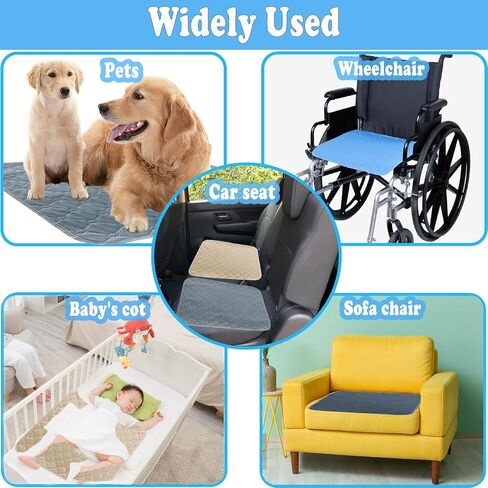 Waterproof Chair Pads for Incontinence, 4 Pack Washable Seat Protector Pads, Highly Absorbent Pee Pads for Adults Kids and Pets, Reusable Incontinence Pads for Chair Seat Wheelchair 20"x20" in Saudi Arabia