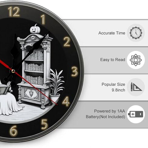 Wall Clock， Halloween Haunted House Non Ticking Wall Clocks Battery Operated， Black Wooden Wall Clocks for Kitchen， Living Room， Bedroom， Office， Bathroom Decorative(1)(2)(3)(4)(5) 25 * 25cm in Saudi Arabia