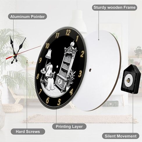 Wall Clock， Halloween Haunted House Non Ticking Wall Clocks Battery Operated， Black Wooden Wall Clocks for Kitchen， Living Room， Bedroom， Office， Bathroom Decorative(1)(2)(3)(4)(5) 25 * 25cm in Saudi Arabia