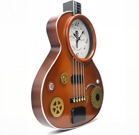 الديكور الموسيقي على مدار الساعة على مدار الساعة الجيتار لعشاق الموسيقى ، ومشغلات الجيتار H16 بوصة ، ومعلمي الموسيقى ، والاستوديو ، وغرفة نوم ، ومكتب صامت على مدار الساعة-ساعة صامتة-هدية سوداء Steampunk Style للرجال in Kuwait