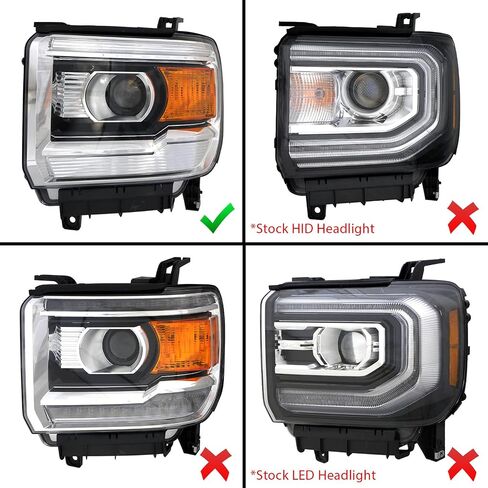 AmeriLite for 2014-2016 GMC Sierra 1500 2500HD 3500HD [Halogen Type] LED Bar Projector Black Headlights Assembly Pair - Driver and Passenger Side in Saudi Arabia