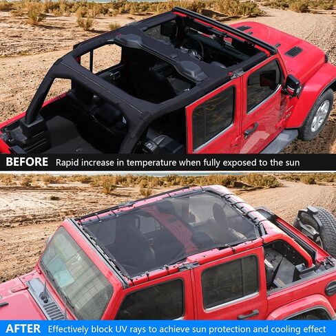 Sunshade for 2018-2023 Jeep Wrangler JL JLU Accessories 4 Door Front & Rear Mesh Sun Shade Sunshade Bikini Soft Top Roof Cover Net for Jeep JL - Blocks UV, Wind, Noise,Black in Kuwait
