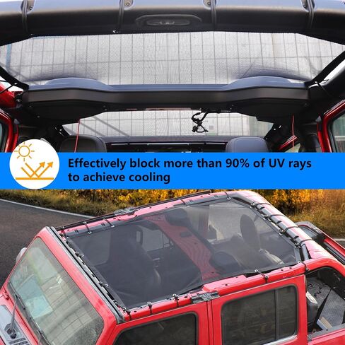 Sunshade for 2018-2023 Jeep Wrangler JL JLU Accessories 4 Door Front & Rear Mesh Sun Shade Sunshade Bikini Soft Top Roof Cover Net for Jeep JL - Blocks UV, Wind, Noise,Black in Kuwait