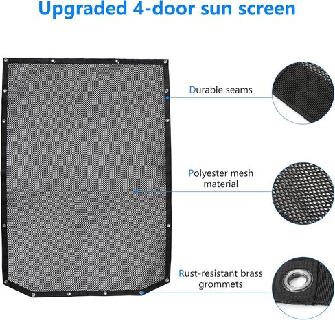 Sunshade for 2018-2023 Jeep Wrangler JL JLU Accessories 4 Door Front & Rear Mesh Sun Shade Sunshade Bikini Soft Top Roof Cover Net for Jeep JL - Blocks UV, Wind, Noise,Black in Kuwait