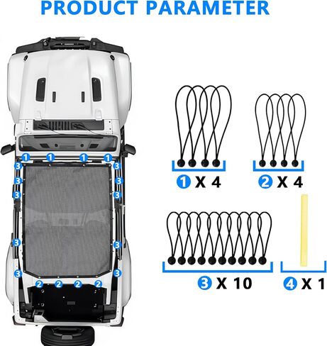 Sunshade for 2018-2023 Jeep Wrangler JL JLU Accessories 4 Door Front & Rear Mesh Sun Shade Sunshade Bikini Soft Top Roof Cover Net for Jeep JL - Blocks UV, Wind, Noise,Black in Kuwait