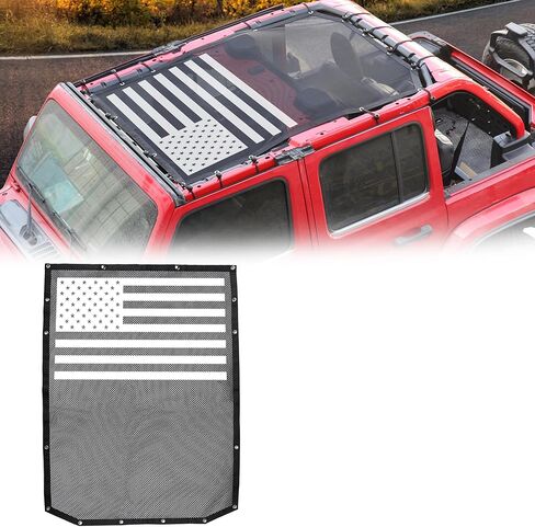 Sunshade for 2018-2023 Jeep Wrangler JL JLU Accessories 4 Door Front & Rear Mesh Sun Shade Sunshade Bikini Soft Top Roof Cover Net for Jeep JL - Blocks UV, Wind, Noise,Black in Kuwait
