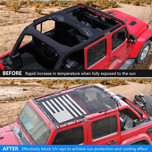 Sunshade for 2018-2023 Jeep Wrangler JL JLU Accessories 4 Door Front & Rear Mesh Sun Shade Sunshade Bikini Soft Top Roof Cover Net for Jeep JL - Blocks UV, Wind, Noise,Black in Kuwait