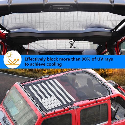 Sunshade for 2018-2023 Jeep Wrangler JL JLU Accessories 4 Door Front & Rear Mesh Sun Shade Sunshade Bikini Soft Top Roof Cover Net for Jeep JL - Blocks UV, Wind, Noise,Black in Kuwait