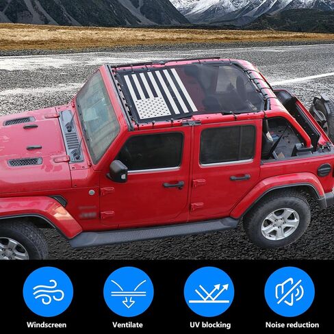 Sunshade for 2018-2023 Jeep Wrangler JL JLU Accessories 4 Door Front & Rear Mesh Sun Shade Sunshade Bikini Soft Top Roof Cover Net for Jeep JL - Blocks UV, Wind, Noise,Black in Kuwait