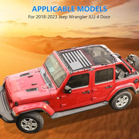 Sunshade for 2018-2023 Jeep Wrangler JL JLU Accessories 4 Door Front & Rear Mesh Sun Shade Sunshade Bikini Soft Top Roof Cover Net for Jeep JL - Blocks UV, Wind, Noise,Black in Kuwait