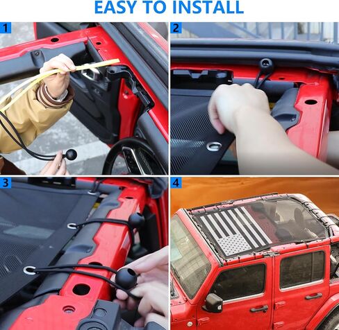 Sunshade for 2018-2023 Jeep Wrangler JL JLU Accessories 4 Door Front & Rear Mesh Sun Shade Sunshade Bikini Soft Top Roof Cover Net for Jeep JL - Blocks UV, Wind, Noise,Black in Kuwait