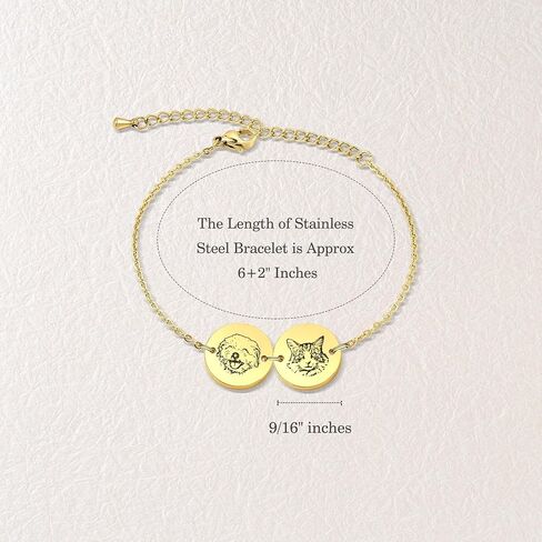 Anavia Personalized 1/2/3 Disc Pet Portrait Bracelet, Handmade Pet Memorial Photo Engraved Jewelry Gift, Glossy Stainless Steel Multiple Round Disc Chain Bracelet for Dog Cat Small Animal Lovers in Kuwait