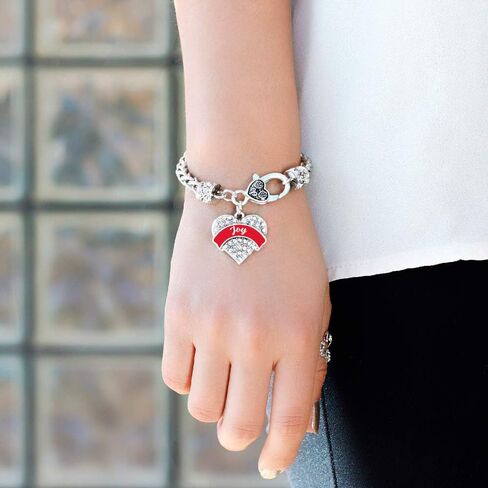 Inspired Silver - Silver Pave Heart Charm Bracelet with Cubic Zirconia Jewelry in Saudi Arabia
