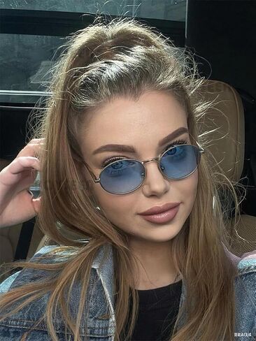 ADE WU Trendy Retro Oval Sunglasses for Women Men 90s Fashion Vintage Lightweight Metal Frame Sun Glasses in Saudi Arabia