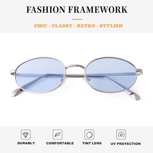 ADE WU Trendy Retro Oval Sunglasses for Women Men 90s Fashion Vintage Lightweight Metal Frame Sun Glasses in Saudi Arabia