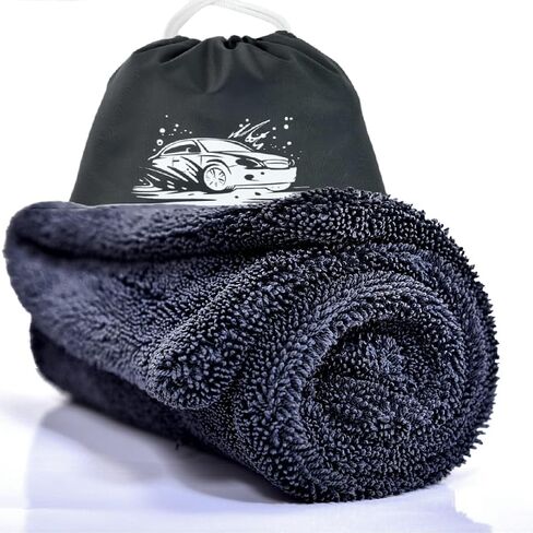 Car Drying Towel 16"x16" Dual-Sided Microfiber Towel Double-Twist Pile Sized SUV Drying Towel 1300 GSM Super Absorbent Machine Washable Comes with Stylish Protection Bag (Dark Gray) in Saudi Arabia