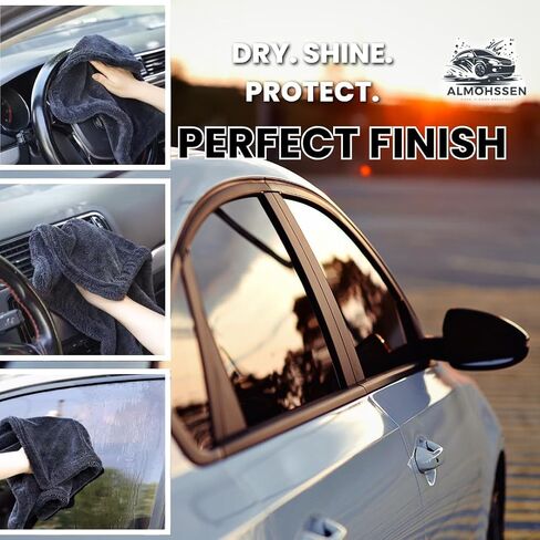 Car Drying Towel 16"x16" Dual-Sided Microfiber Towel Double-Twist Pile Sized SUV Drying Towel 1300 GSM Super Absorbent Machine Washable Comes with Stylish Protection Bag (Dark Gray) in Saudi Arabia