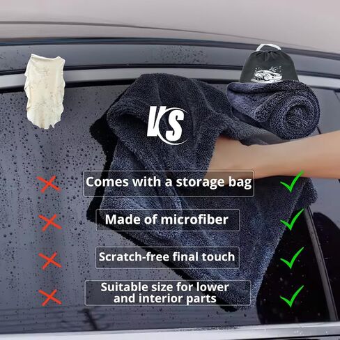 Car Drying Towel 16"x16" Dual-Sided Microfiber Towel Double-Twist Pile Sized SUV Drying Towel 1300 GSM Super Absorbent Machine Washable Comes with Stylish Protection Bag (Dark Gray) in Saudi Arabia