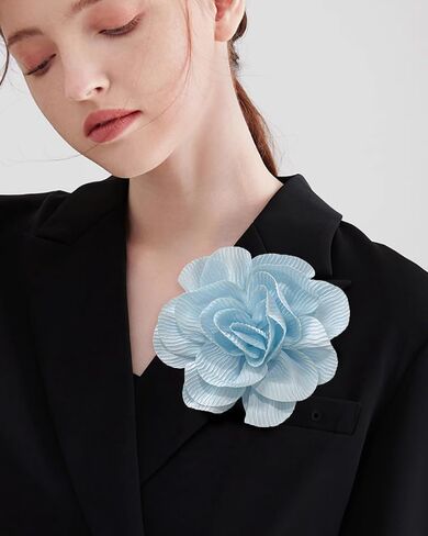 Wrinkle Fabric Camellia Flower Large Brooches Lapel Pins Big Floral Flower Brooch Pin Classic for Women Wedding Party Dance Banquet Dress Suit Ceremony Jewelry Gifts 150mm in Kuwait