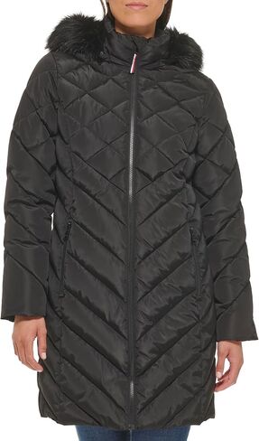 Tommy Hilfiger Faux Fur Trimmed Long Puffer Crimson XL (US 16-18) in Saudi Arabia