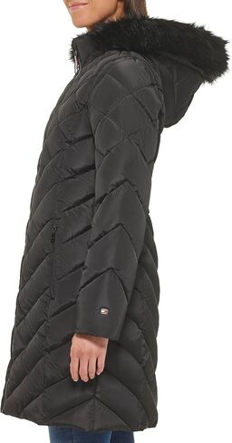 Tommy Hilfiger Faux Fur Trimmed Long Puffer Crimson XL (US 16-18) in Saudi Arabia