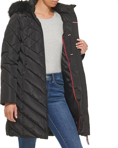 Tommy Hilfiger Faux Fur Trimmed Long Puffer Crimson XL (US 16-18) in Saudi Arabia