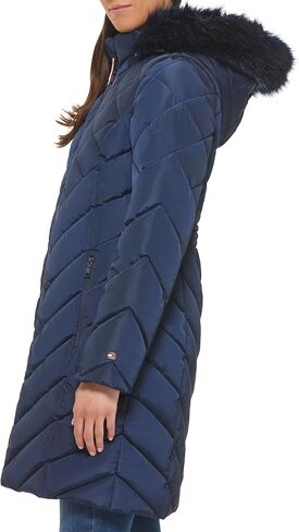 Tommy Hilfiger Faux Fur Trimmed Long Puffer Crimson XL (US 16-18) in Saudi Arabia