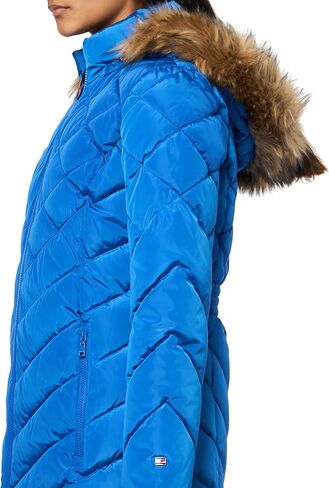 Tommy Hilfiger Faux Fur Trimmed Long Puffer Crimson XL (US 16-18) in Saudi Arabia