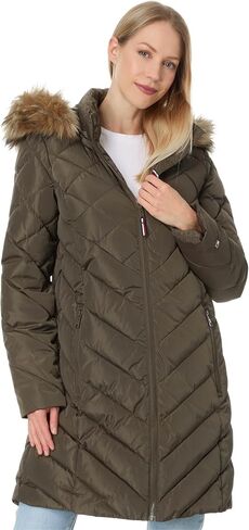 Tommy Hilfiger Faux Fur Trimmed Long Puffer Crimson XL (US 16-18) in Saudi Arabia
