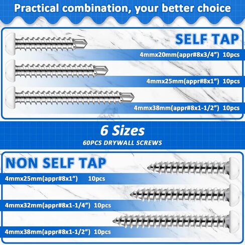 60 قطعة #8 برغي رأس مقلاة سوداء، براغي معدنية سوداء، براغي ذاتية التنصت للمعادن رباعية الدفع، براغي حفر ذاتية التنصت، مثبتات خارجية للبضائع RV، براغي إصلاح المقطورة المغلقة، 6 مقاسات in Kuwait